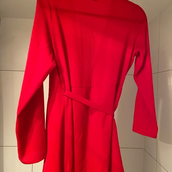 Princess Polly Red Long Sleeve Tie Wrap Mini Dress - Picture 3 of 4